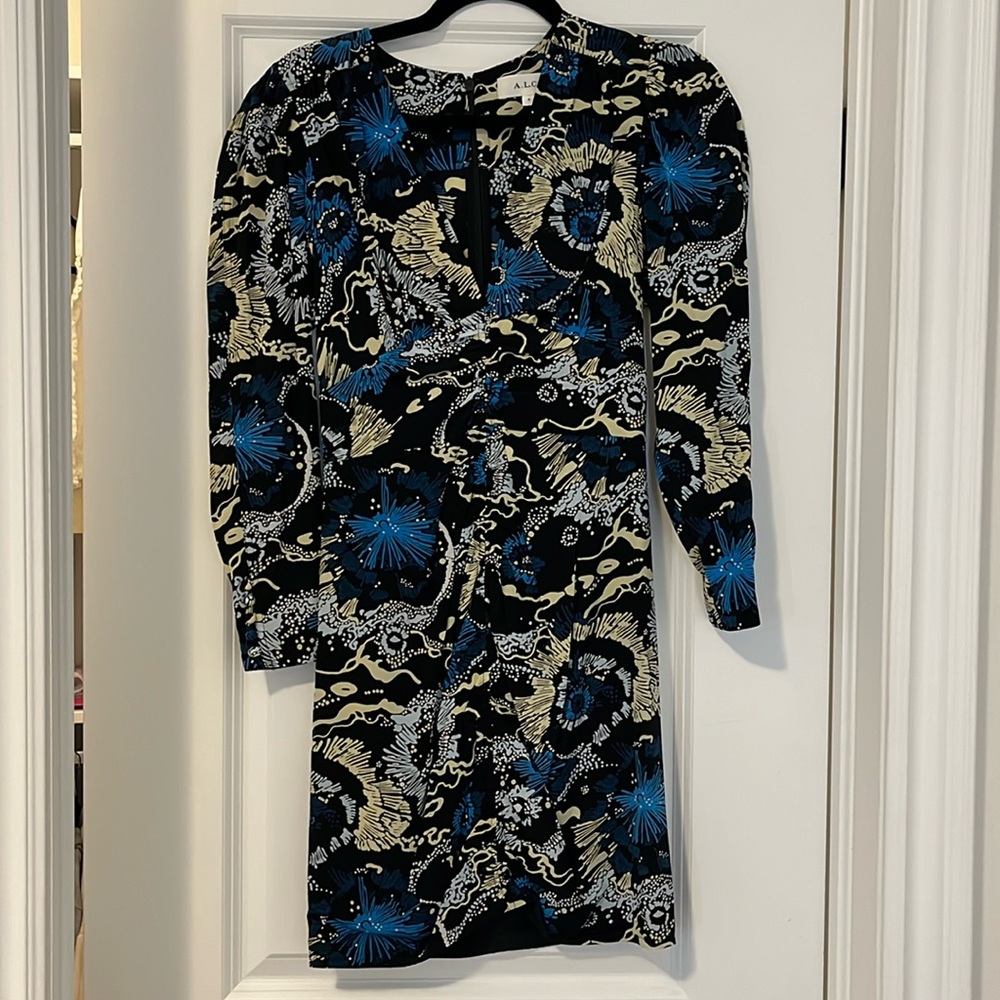 Printed mini dress fitted v neck